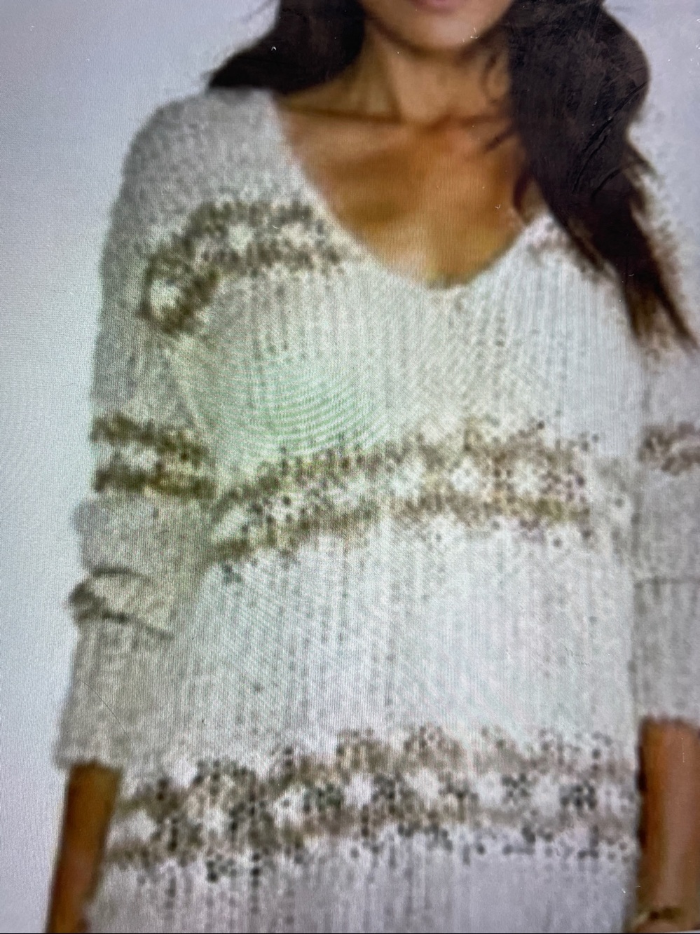 Free People  Charming V-Neck Sweater - Cream and Taupe  S-M